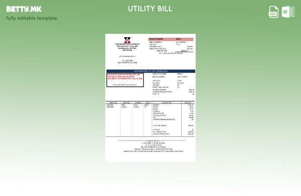Модерен стил, шаблон за сметки за комунални услуги во САД Арканзас Западен Мемфи
